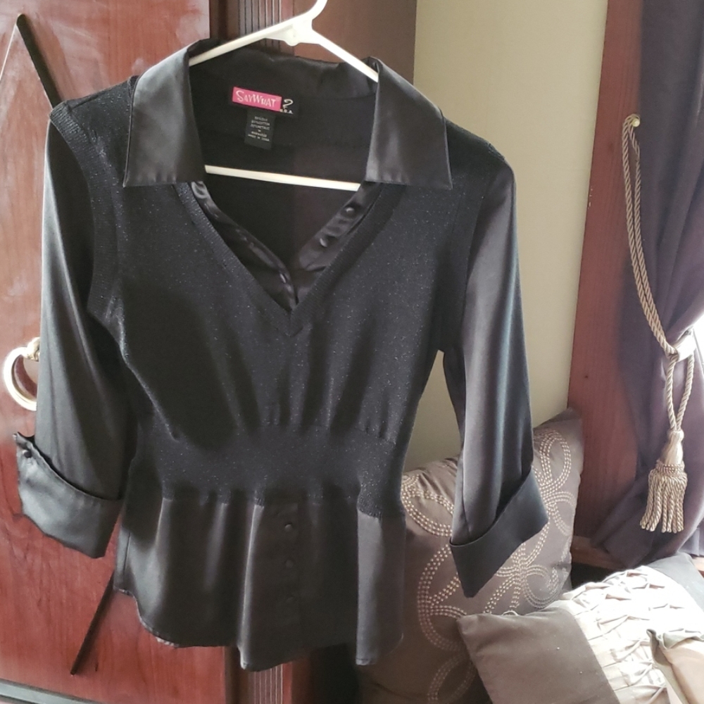 Black silk and cotton blouse